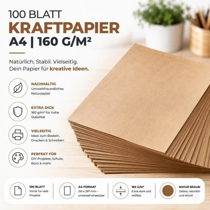 100x Kraftpapier braun 160 g/m² aus Nachhaltigen Naturpapier - zum Basteln & Drucker geeignet – Verpackung 8