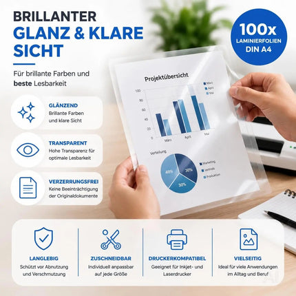 100x Laminierfolien DIN A4 – Extra dicke Laminiertaschen transparent glänzend – Folien – Detailansicht 3