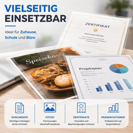 100x Laminierfolien DIN A4 – Extra dicke Laminiertaschen transparent glänzend – Folien – Detailansicht 5