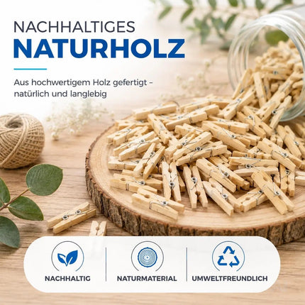 100x Mini-Holzklammer Wäscheklammern, 25 mm: Mini Holzwäscheklammern - Ideal für Fotowände, Fotohalter & DIY-Vorhaben
