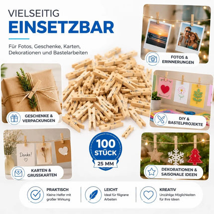 100x Miniklammern - Größe 25 mm Miniklammern Wäscheklammern