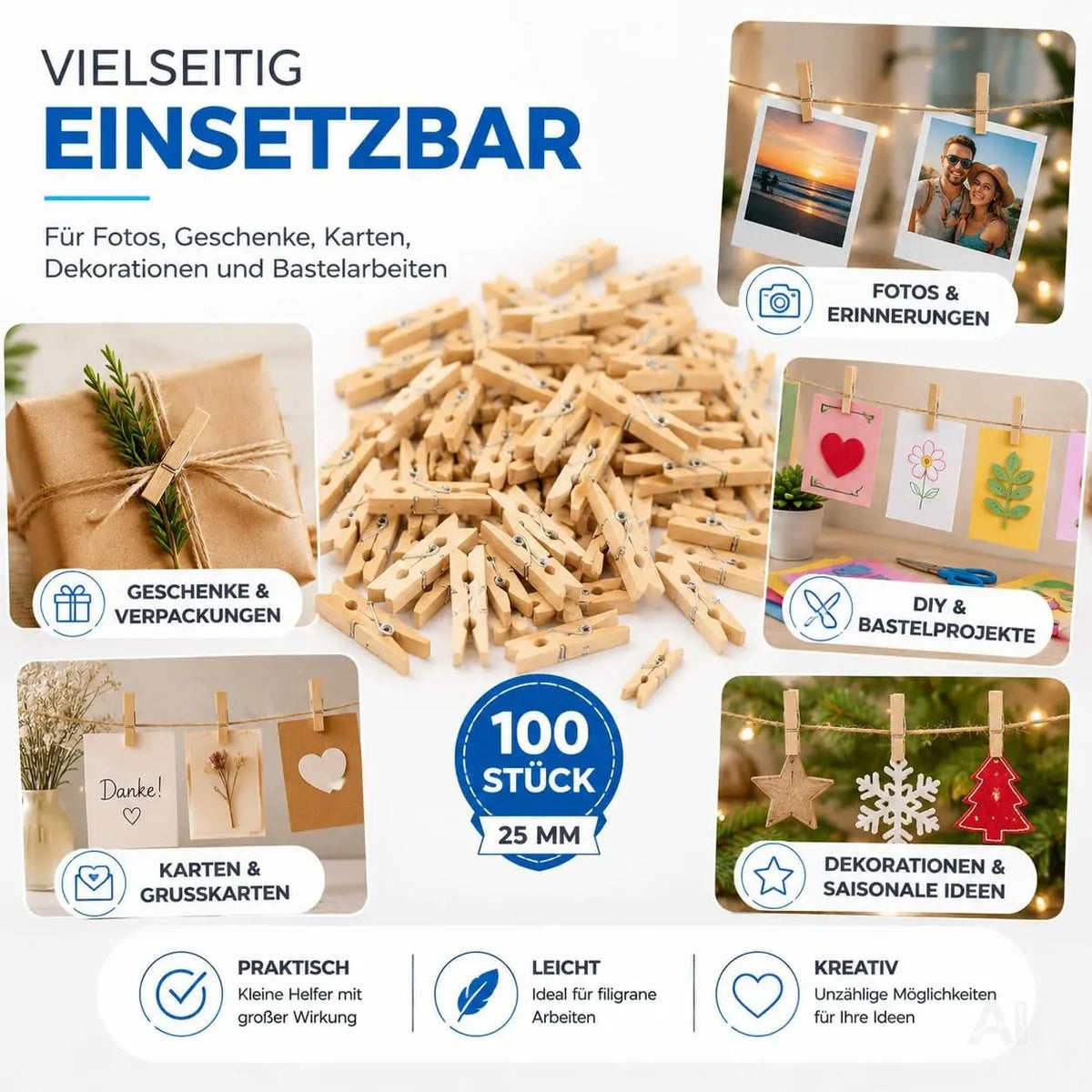 100x Miniklammern - Größe 25 mm Miniklammern Wäscheklammern – Detailansicht 6