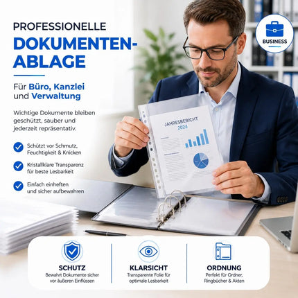 100x Premium Prospekthüllen Hefthülle transparent DIN A4 - Klarsichthüllen A4