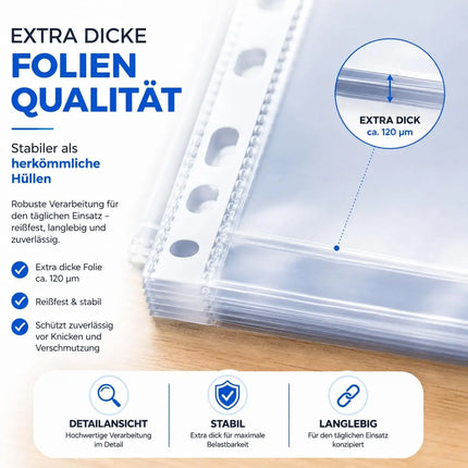 100x Premium Prospekthüllen Hefthülle transparent DIN A4 - Klarsichthüllen A4