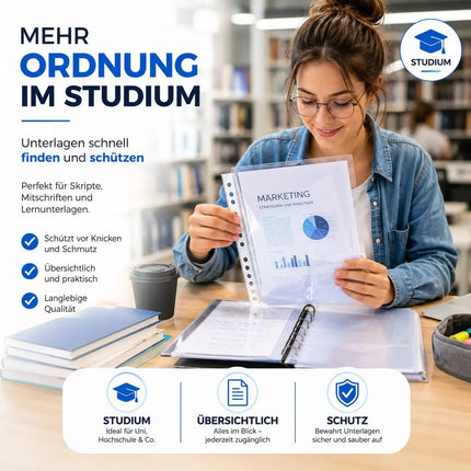 100x Premium Prospekthüllen Hefthülle transparent DIN A4 - Klarsichthüllen A4