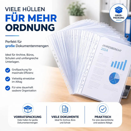100x Premium Prospekthüllen Hefthülle transparent DIN A4 - Klarsichthüllen A4