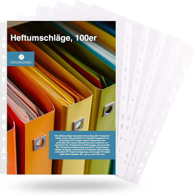 100x Prospekthüllen A4 zum Abheften Hefthüllen Klarsichthüllen mit Lochung transparente Folienhüllen