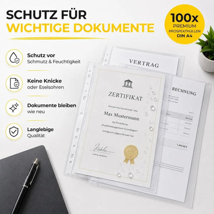 100x Prospekthüllen A4 zum Abheften Hefthüllen Klarsichthüllen mit Lochung transparente – Detailansicht 7
