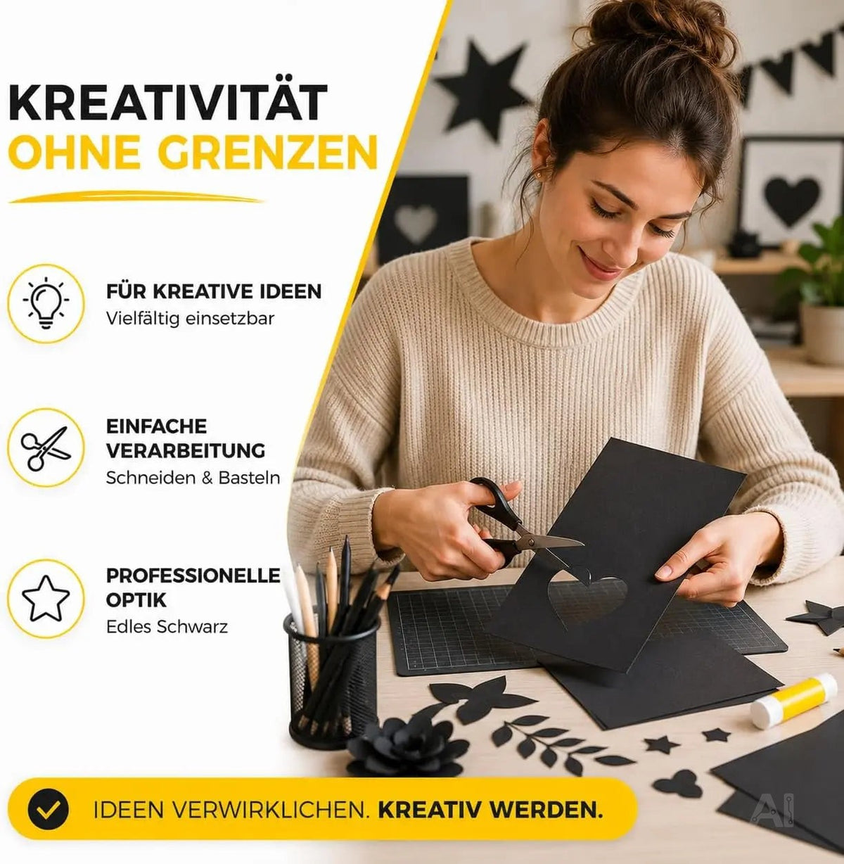 100x Tonpapier Schwarz DIN A4 220 g/m² – Bastelpapier & Tonkarton für Drucker, Schule, Büro – Verpackung 2