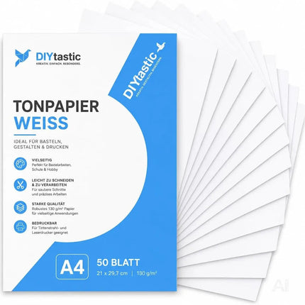 100x Tonpapier Weiß DIN A4 220 g/m² – Bastelpapier & Tonkarton für Drucker, Schule, Büro und Kreativprojekte (100x Tonpapier Weiß)