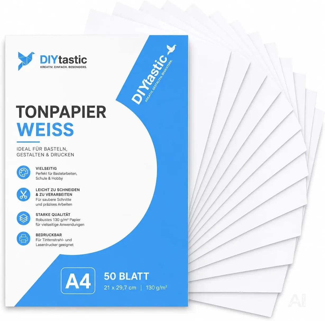 100x Tonpapier Weiß DIN A4 220 g/m² – Bastelpapier & Tonkarton für Drucker, Schule, Büro und Kreativprojekte (100x Tonpapier Weiß)