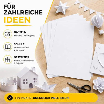 100x Tonpapier Weiß DIN A4 220 g/m² – Bastelpapier & Tonkarton für Drucker, Schule, Büro und Kreativprojekte (100x Tonpapier Weiß)