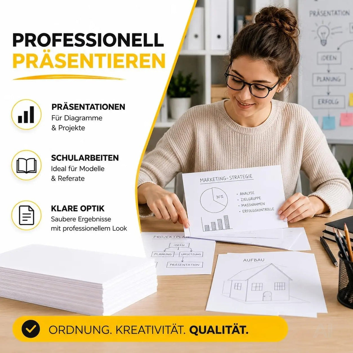 100x Tonpapier Weiß DIN A4 220 g/m² – Bastelpapier & Tonkarton für Drucker, Schule, Büro – Verpackung 6