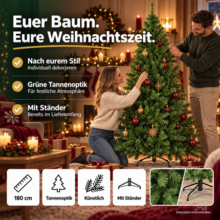 Weihnachtsbaum künstlich 180 cm grün - täuschend echt & naturgetreuer Tannenbaum