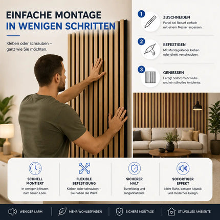 10er Set Akustikpaneele 3D – Schalldämmende Wandpaneele 115 x 60 x 2,1 cm – Holzoptik Wandverkleidung für Wohnraum & Büro (10er Set Walnuss)