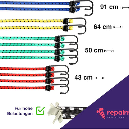 10x Allzweck Expander & Gepäckspanner Set in versch. Längen für Camping & Auto & Fahrrad - Spanngurte & Spanngummi