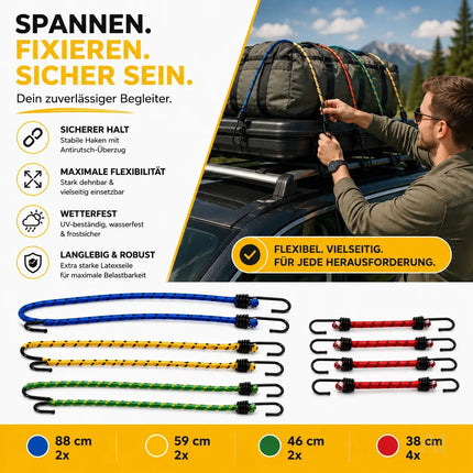 10x Allzweck-Expander & Gepäckspanner Set in versch. Längen für Camping & Auto & Fahrrad - Spanngurte & Spanngummi