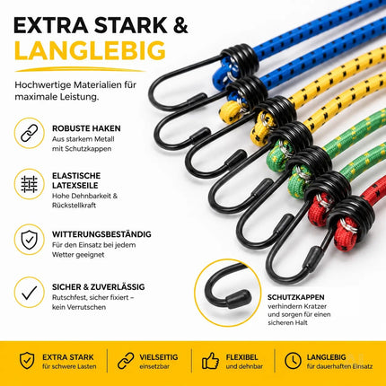 10x Allzweck-Expander & Gepäckspanner Set in versch. Längen für Camping & Auto & Fahrrad - Spanngurte & Spanngummi