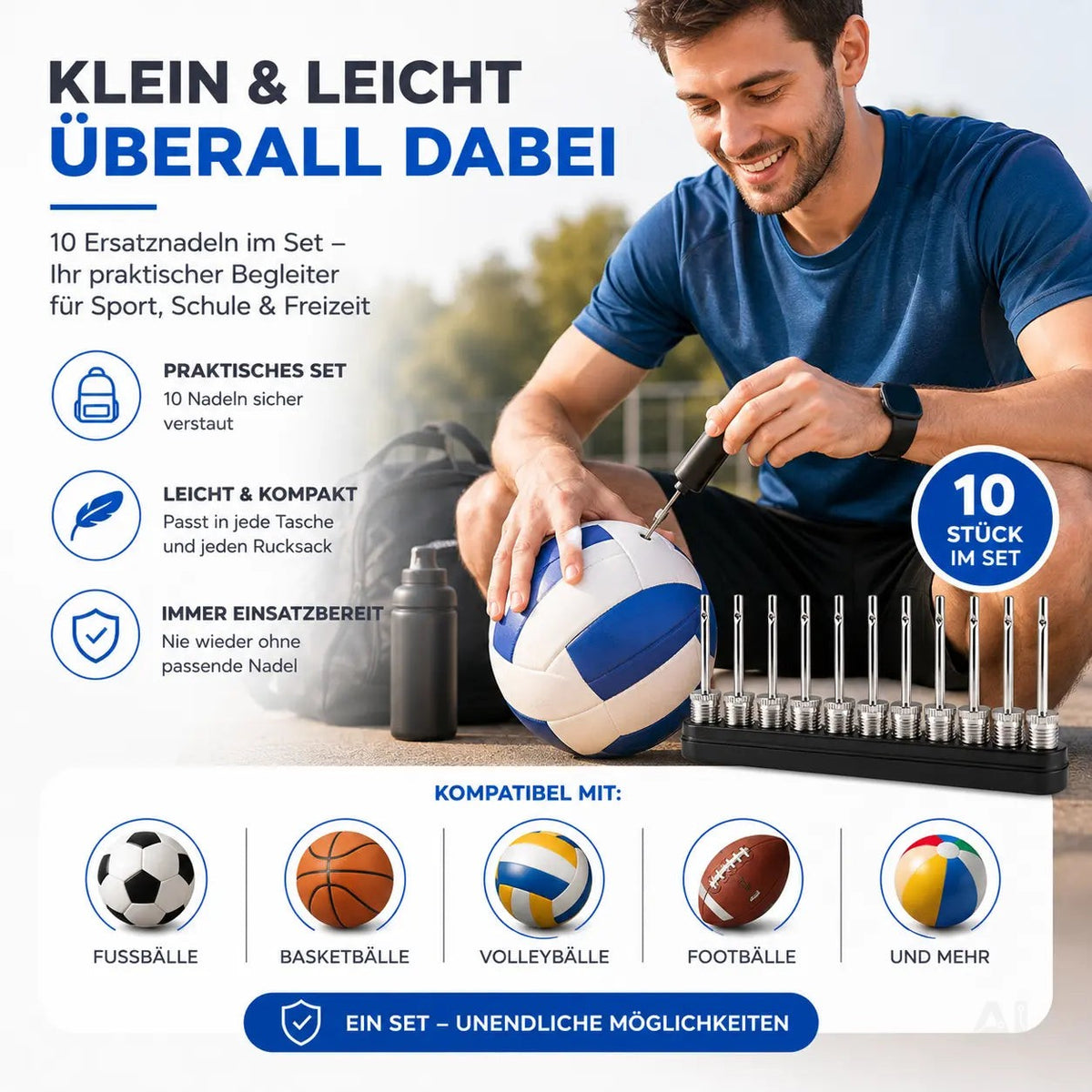 10x Ballnadeln Schraubgewinde Ventilnadeln- alle Bälle - Ballpumpe Adapter Nadeln Ballnadeln Ersatznadeln