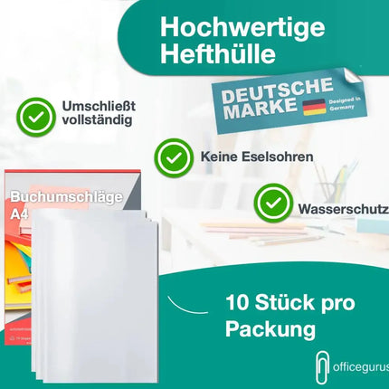 10x Buchumschlag Hefthülle Schutzhülle Einband DIN A4 - transparent klar