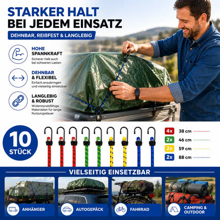 10x Expander Set Gepäckspanner zur Befestigung mit Spanngurte Spanngummi bei Transport, Camping