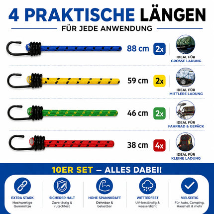 10x Expander Set Gepäckspanner zur Befestigung mit Spanngurte Spanngummi bei Transport, Camping