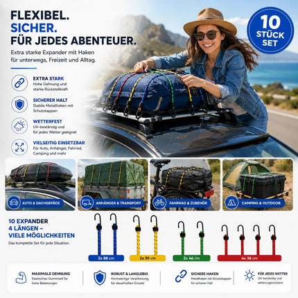 10x Expander Set Gepäckspanner zur Befestigung mit Spanngurte Spanngummi bei Transport, Camping