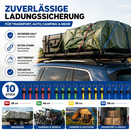 10x Expander Set Gepäckspanner zur Befestigung mit Spanngurte Spanngummi bei Transport, Camping