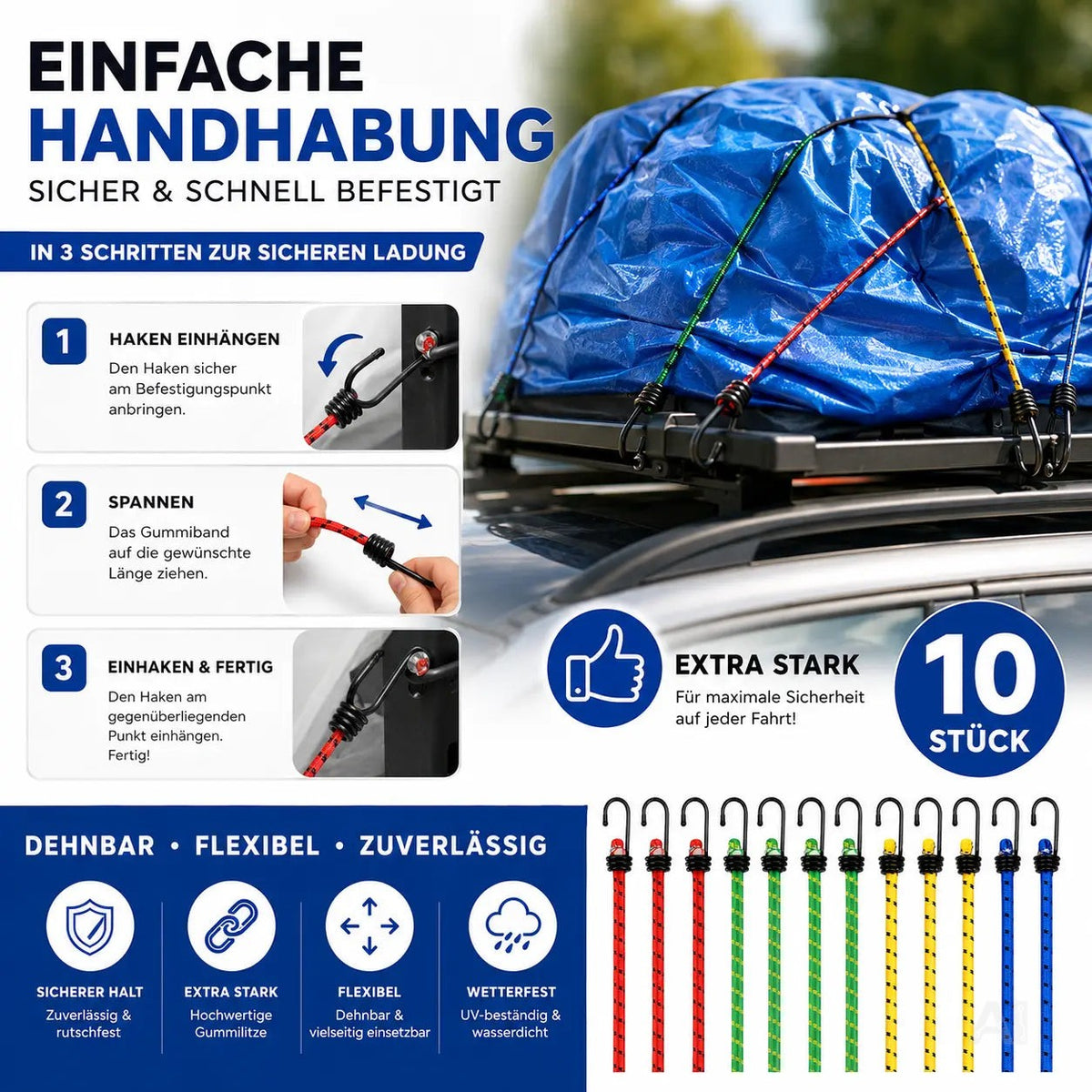 10x Expander Set Gepäckspanner zur Befestigung mit Spanngurte Spanngummi bei Transport, Camping
