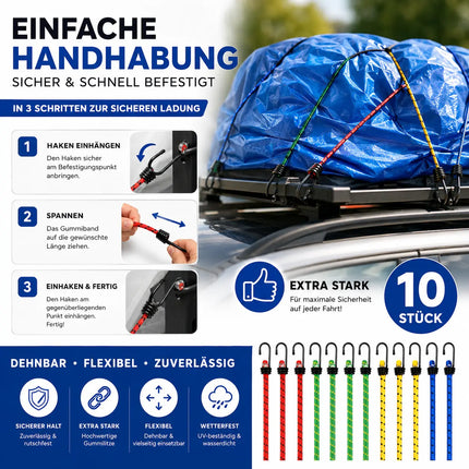 10x Expander Set Gepäckspanner zur Befestigung mit Spanngurte Spanngummi bei Transport, Camping
