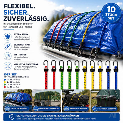 10x Expander Set Gepäckspanner zur Befestigung mit Spanngurte Spanngummi bei Transport, Camping