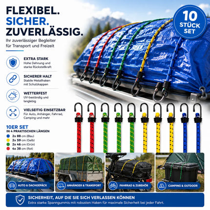 10x Expander Set Gepäckspanner zur Befestigung mit Spanngurte Spanngummi bei Transport, Camping