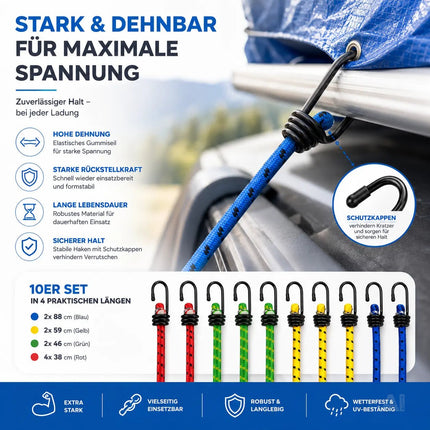 10x Expander Set Gepäckspanner zur Befestigung mit Spanngurte Spanngummi bei Transport, Camping