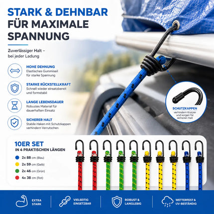 10x Expander Set Gepäckspanner zur Befestigung mit Spanngurte Spanngummi bei Transport, Camping