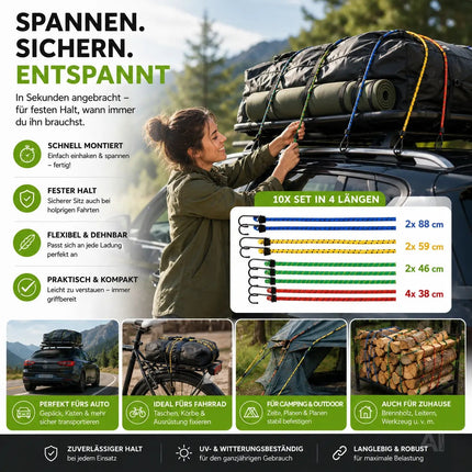 10x Expander & Gepäckspanner - Gummiseile mit Haken zur Befestigung
