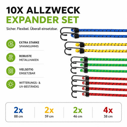 10x Expander & Gepäckspanner - Gummiseile mit Haken zur Befestigung