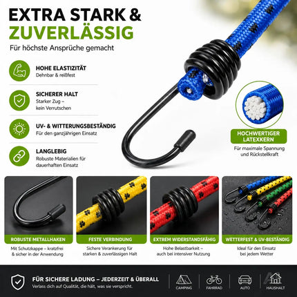 10x Expander & Gepäckspanner - Gummiseile mit Haken zur Befestigung