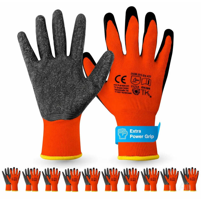 10x Paar Arbeitshandschuhe Herren EN388 rot - Extra Power Grip – Gartenhandschuhe & Work Gloves für Montage, Mechaniker & Garten - Gr. 10-11 (L/ XL)