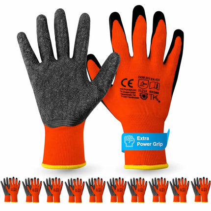 10x Paar Arbeitshandschuhe Herren EN388 rot - Extra Power Grip – Gartenhandschuhe & Work Gloves für Montage, Mechaniker & Garten - Gr. 10-11 (L/ XL)