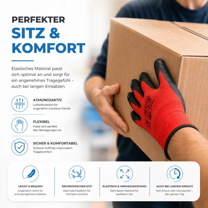 10x Paar Arbeitshandschuhe Herren EN388 rot - Extra Power Grip – Gartenhandschuhe & Work Gloves für Montage, Mechaniker & Garten - Gr. 8-9 (S/ M)