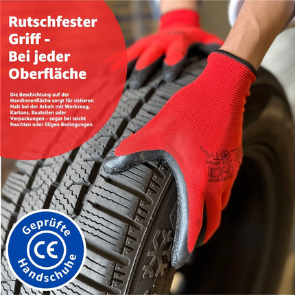 10x Paar Arbeitshandschuhe rot - Gartenhandschuhe für Herren & Damen EN388