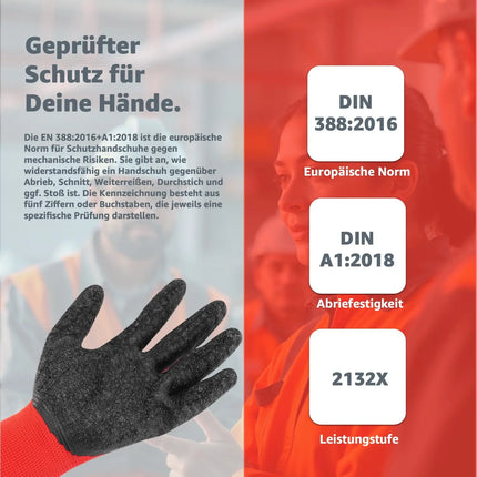10x Paar Arbeitshandschuhe rot - Gartenhandschuhe für Herren & Damen EN388