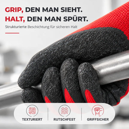 10x Paar Arbeitshandschuhe rot - Gartenhandschuhe für Herren & Damen EN388