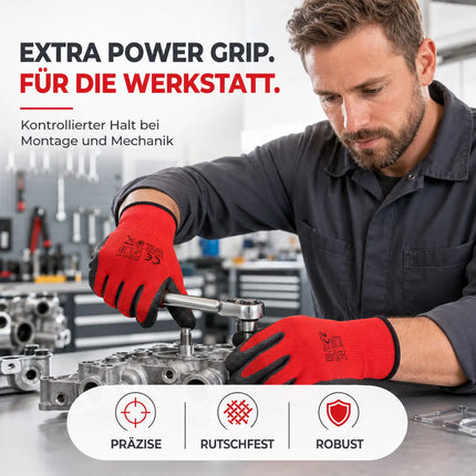 10x Paar Arbeitshandschuhe rot - Gartenhandschuhe für Herren & Damen EN388
