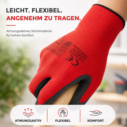 10x Paar Arbeitshandschuhe rot - Gartenhandschuhe für Herren & Damen EN388