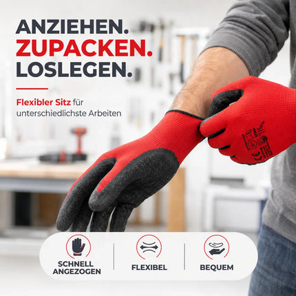 10x Paar Arbeitshandschuhe rot - Gartenhandschuhe für Herren & Damen EN388