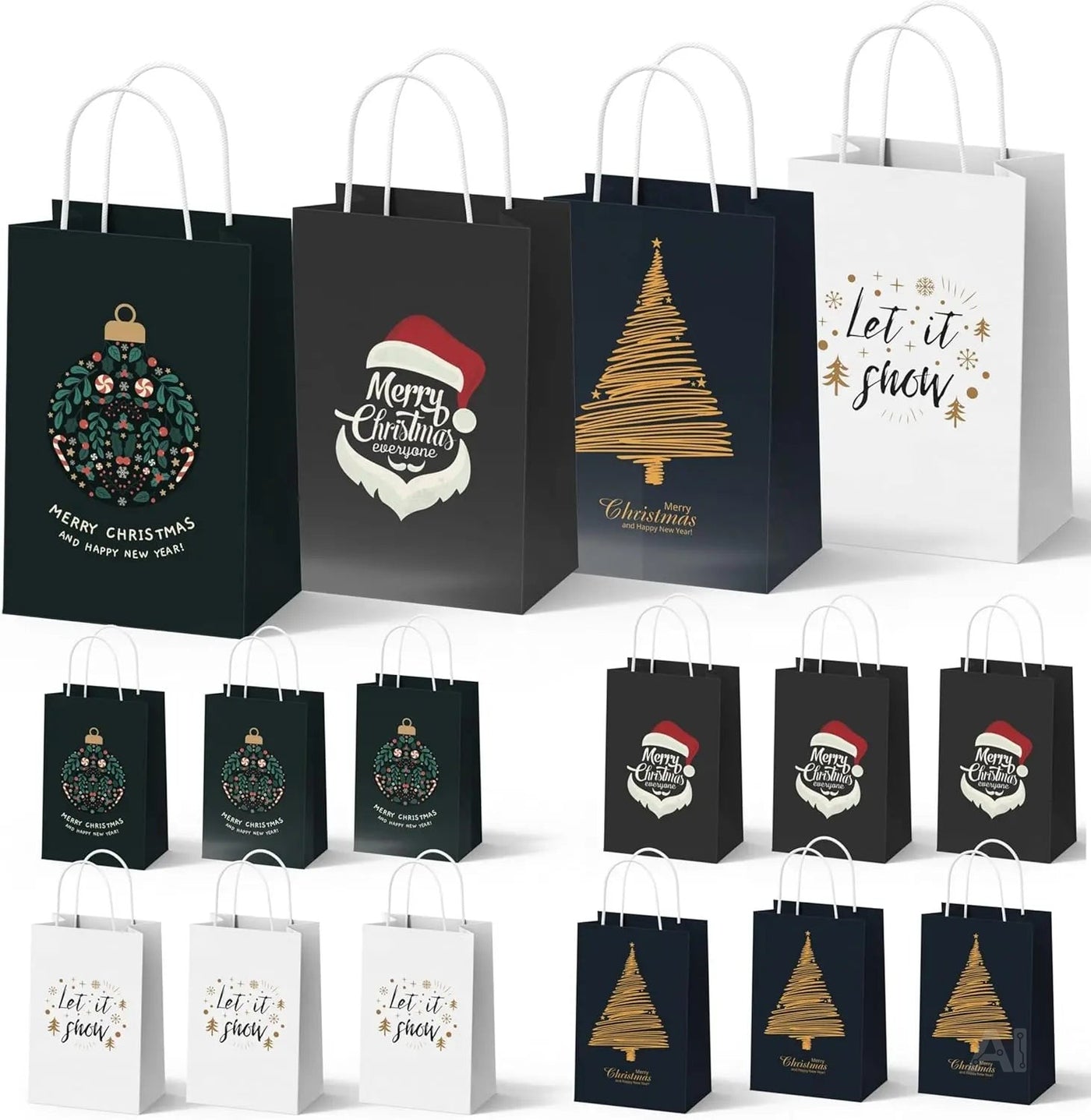 12 XXL Geschenktaschen Geschenktüten für Weihnachten: Große Weihnachtstüten ideal für Präsente & Geschenke Weihnachtstaschen