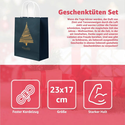 12 XXL Geschenktaschen Geschenktüten für Weihnachten: Große Weihnachtstüten ideal für Präsente & Geschenke Weihnachtstaschen