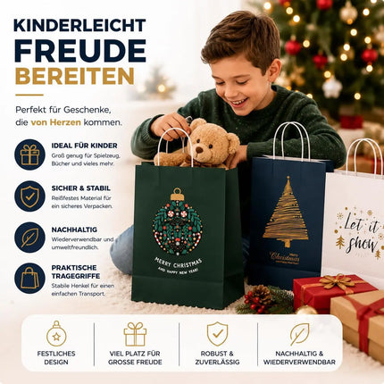 12 XXL Geschenktaschen Geschenktüten für Weihnachten: Große Weihnachtstüten ideal für Präsente & Geschenke Weihnachtstaschen