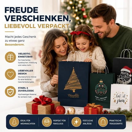 12 XXL Geschenktaschen Geschenktüten für Weihnachten: Große Weihnachtstüten ideal für Präsente & Geschenke Weihnachtstaschen